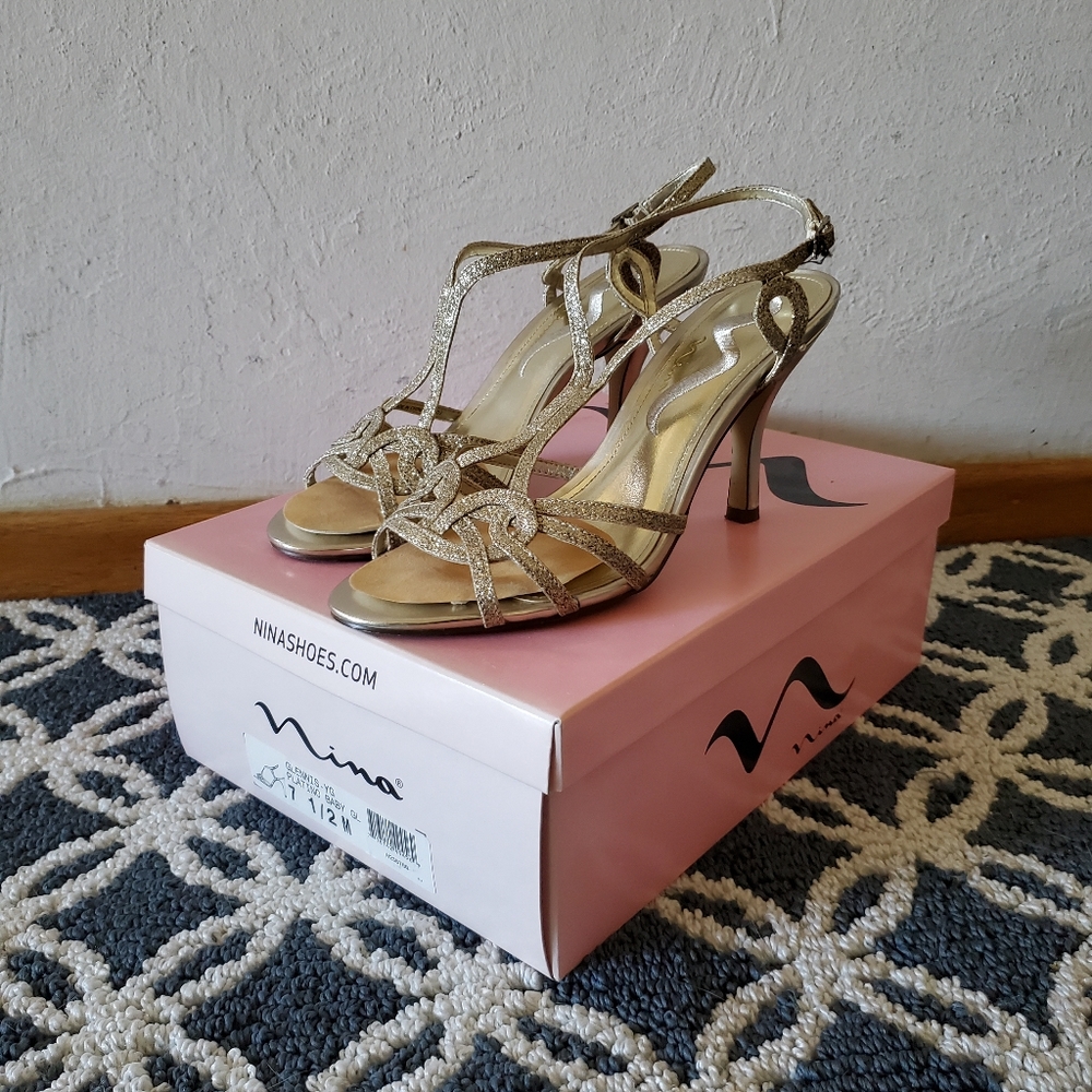 Nina Light Gold Glitter Glennis -Yg Sandel Heels